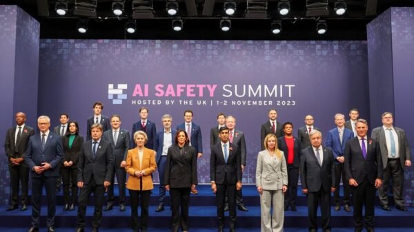 French Minister for Economy Bruno Le Maire, German Economy and Climate Minister Robert Habeck, President of the European Commission Ursula von der Leyen, U.S. Vice President Kamala Harris, Britain's Prime Minister Rishi Sunak, Italy's Prime Minister Giorgia Meloni, United Nations Secretary-General Antonio Guterres, Australia's Defence Minister Richard Marles and others attend the AI Safety Summit in Bletchley Park, near Milton Keynes, Britain, November 2, 2023. REUTERS/Toby Melville