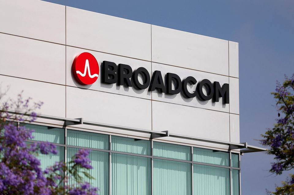 Broadcom Limited company logo is pictured on an office building in Rancho Bernardo, California May 12, 2016. REUTERS/Mike Blake/File Photo