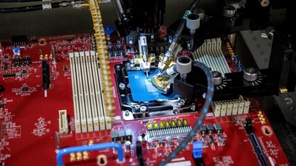 A close-up view of the probe station that is being used to test the Azure Cobalt chip at Microsoft's lab in Redmond, Washington is seen in this undated handout photo obtained by Reuters on November 13, 2023. Courtesy of Microsoft/Handout via REUTERS