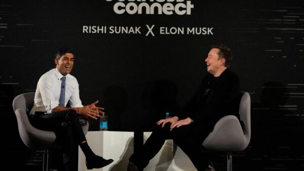 British Prime Minister Rishi Sunak attends an in-conversation event with Tesla and SpaceX's CEO Elon Musk in London, Britain, Thursday, Nov. 2, 2023. Kirsty Wigglesworth/Pool via REUTERS/File Photo