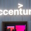 The logo of Irish services and consulting company Accenture is seen at an temporary office during the World Economic Forum 2022 (WEF) in the Alpine resort of Davos, Switzerland May 25, 2022. REUTERS/Arnd Wiegmann/File Photo